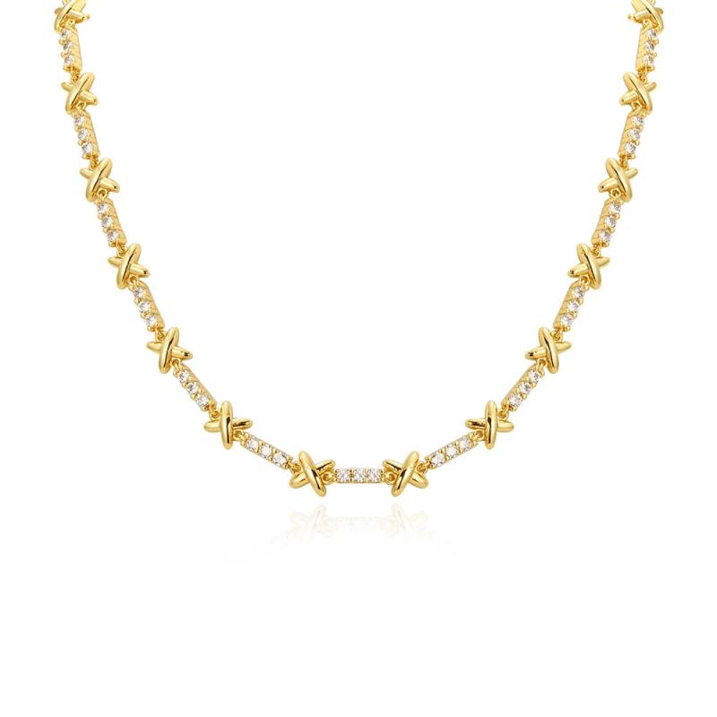 Chunky X Cross Choker Necklace Crystal Chain Statement Jewelry