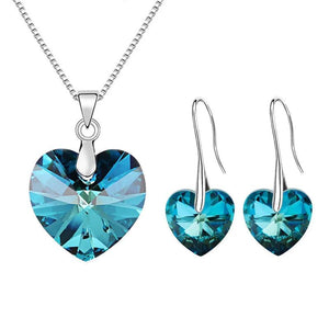 Rainbow Heart Pendant Necklace Earrings Set for Women