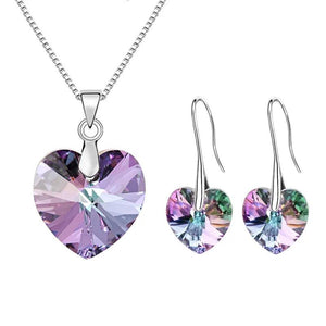 Rainbow Heart Pendant Necklace Earrings Set for Women