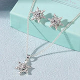Snowflake Crystal Jewelry Set Silver Necklace Earrings Romantic Style