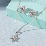 Snowflake Crystal Jewelry Set Silver Necklace Earrings Romantic Style