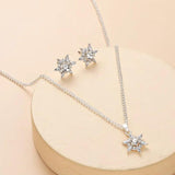 Snowflake Crystal Jewelry Set Silver Necklace Earrings Romantic Style