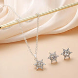 Snowflake Crystal Jewelry Set Silver Necklace Earrings Romantic Style