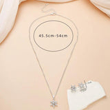 Snowflake Crystal Jewelry Set Silver Necklace Earrings Romantic Style
