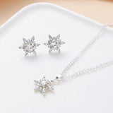 Snowflake Crystal Jewelry Set Silver Necklace Earrings Romantic Style