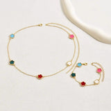 Colorful Flower Necklace Bracelet Set Copper Chain Plating Jewelry Set