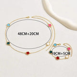 Colorful Flower Necklace Bracelet Set Copper Chain Plating Jewelry Set