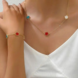 Colorful Flower Necklace Bracelet Set Copper Chain Plating Jewelry Set