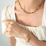 Colorful Zircon Necklace Bracelet Set Jewelry Accessories