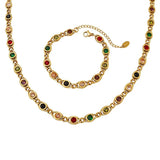 Colorful Zircon Necklace Bracelet Set Jewelry Accessories