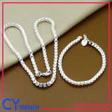 925 Sterling Silver Tennis Box Chain Jewelry Set