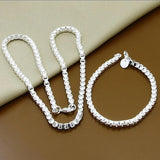 925 Sterling Silver Tennis Box Chain Jewelry Set