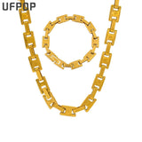 18K Plated Cuban Chain Stainless Steel Jewelry Set