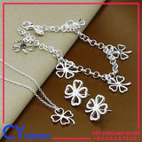 925 Silver 4 Leaf Clover Link Chain Jewelry Set