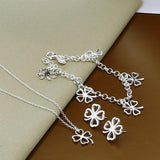 925 Silver 4 Leaf Clover Link Chain Jewelry Set
