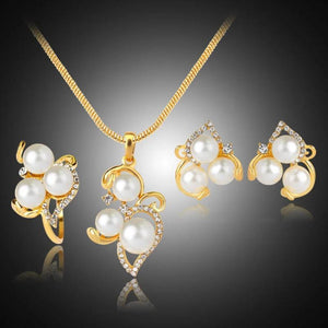 Pearl Drop Crystal Women's Jewelry Set Anniversary Bridal Engagement