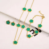 Stainless Steel Lucky Five Leaf Petal Jewelry Set