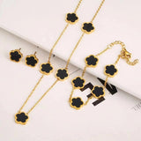 Stainless Steel Lucky Five Leaf Petal Jewelry Set