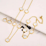 Stainless Steel Lucky Five Leaf Petal Jewelry Set