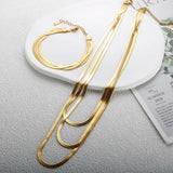 Stainless Steel 4mm Flat Snake Chain Choker Necklace Bracelet Set