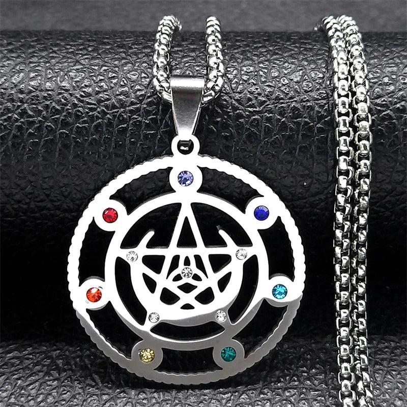 Witch Pentagram Knot Necklace Stainless Steel Pagan Pentacle Chain N9720S02