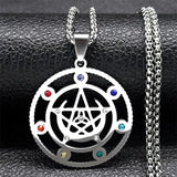 Witch Pentagram Knot Necklace Stainless Steel Pagan Pentacle Chain N9720S02