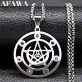 Witch Pentagram Knot Necklace Stainless Steel Pagan Pentacle Chain N9720S02