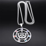 Witch Pentagram Knot Necklace Stainless Steel Pagan Pentacle Chain N9720S02