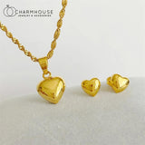 Women's Heart Pendant Necklace and Stud Earrings Set