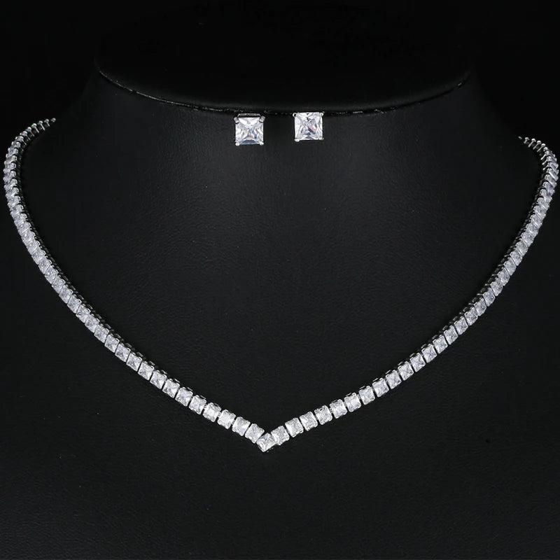 Wedding Jewelry Set Teardrop Leaves Zirconia Necklace Earrings
