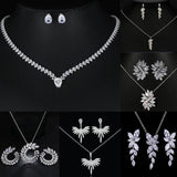 Wedding Jewelry Set Teardrop Leaves Zirconia Necklace Earrings