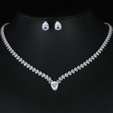 Wedding Jewelry Set Teardrop Leaves Zirconia Necklace Earrings