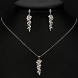 Wedding Jewelry Set Teardrop Leaves Zirconia Necklace Earrings