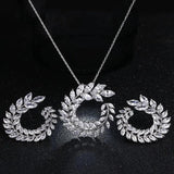 Wedding Jewelry Set Teardrop Leaves Zirconia Necklace Earrings