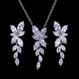 Wedding Jewelry Set Teardrop Leaves Zirconia Necklace Earrings