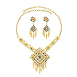 Thai Jewelry Set Plated Leaf Hair Fork Hairpin Square Necklace Earrings