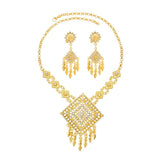 Thai Jewelry Set Plated Leaf Hair Fork Hairpin Square Necklace Earrings