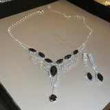 Geometric Rhinestone Necklace Earrings Jewelry Set