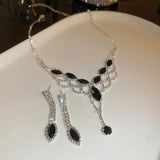 Geometric Rhinestone Necklace Earrings Jewelry Set