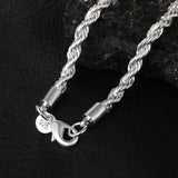 Silver 4mm Twisted Rope Necklace Bracelets High Jewelry Set