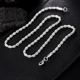 Silver 4mm Twisted Rope Necklace Bracelets High Jewelry Set