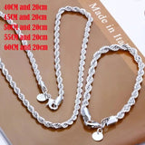 Silver 4mm Twisted Rope Necklace Bracelets High Jewelry Set