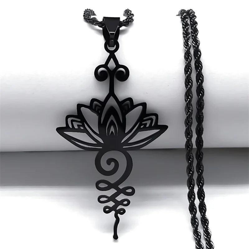 Lotus Flower Pendant Necklace Stainless Steel Yoga Chakra Necklaces