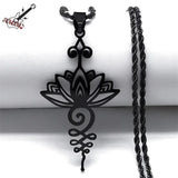 Lotus Flower Pendant Necklace Stainless Steel Yoga Chakra Necklaces