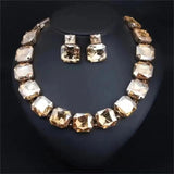 Square Crystal Necklace Earrings Set Wedding Jewelry Accessories