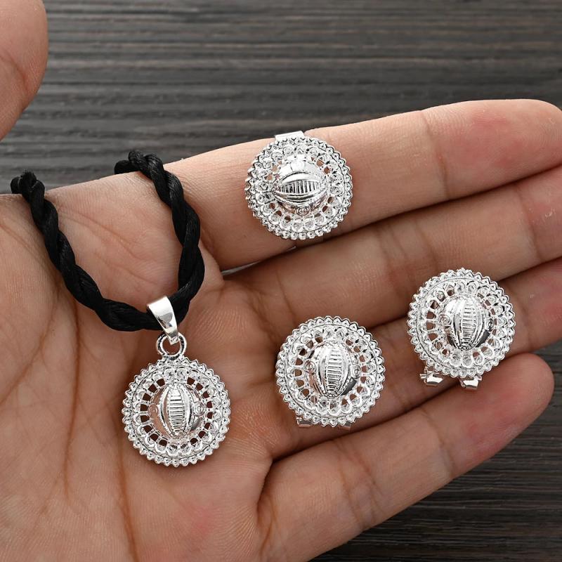Ethiopian Silver Eye Jewelry Set Necklace Earrings Ring