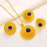 Ethiopian Stone Bridal Jewelry Set Necklace Earrings Ring Hairpin