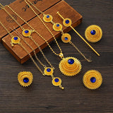 Ethiopian Stone Bridal Jewelry Set Necklace Earrings Ring Hairpin