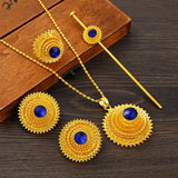 Ethiopian Stone Bridal Jewelry Set Necklace Earrings Ring Hairpin