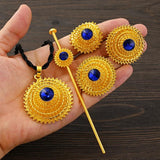 Ethiopian Stone Bridal Jewelry Set Necklace Earrings Ring Hairpin